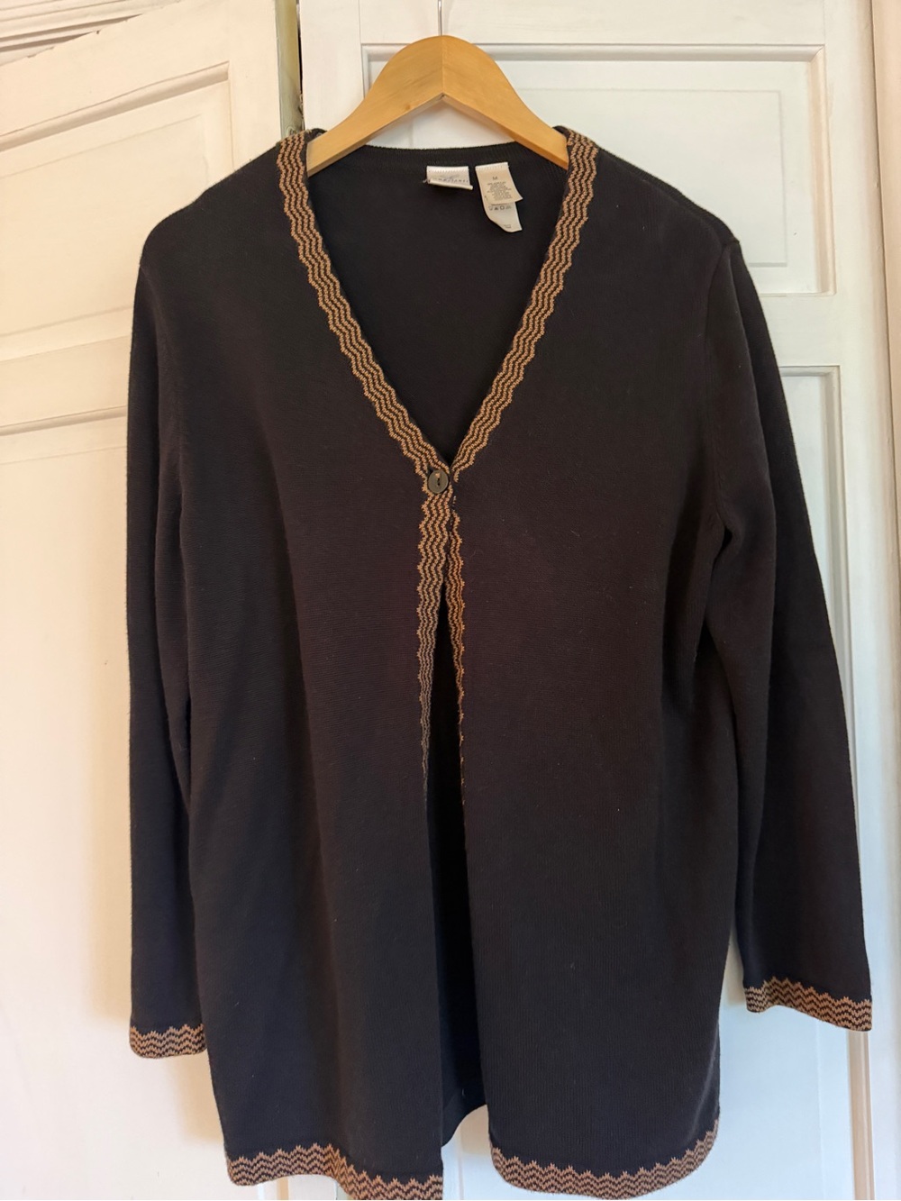 Classic Brown Cardigan with Tan Trim - Women's Sweater